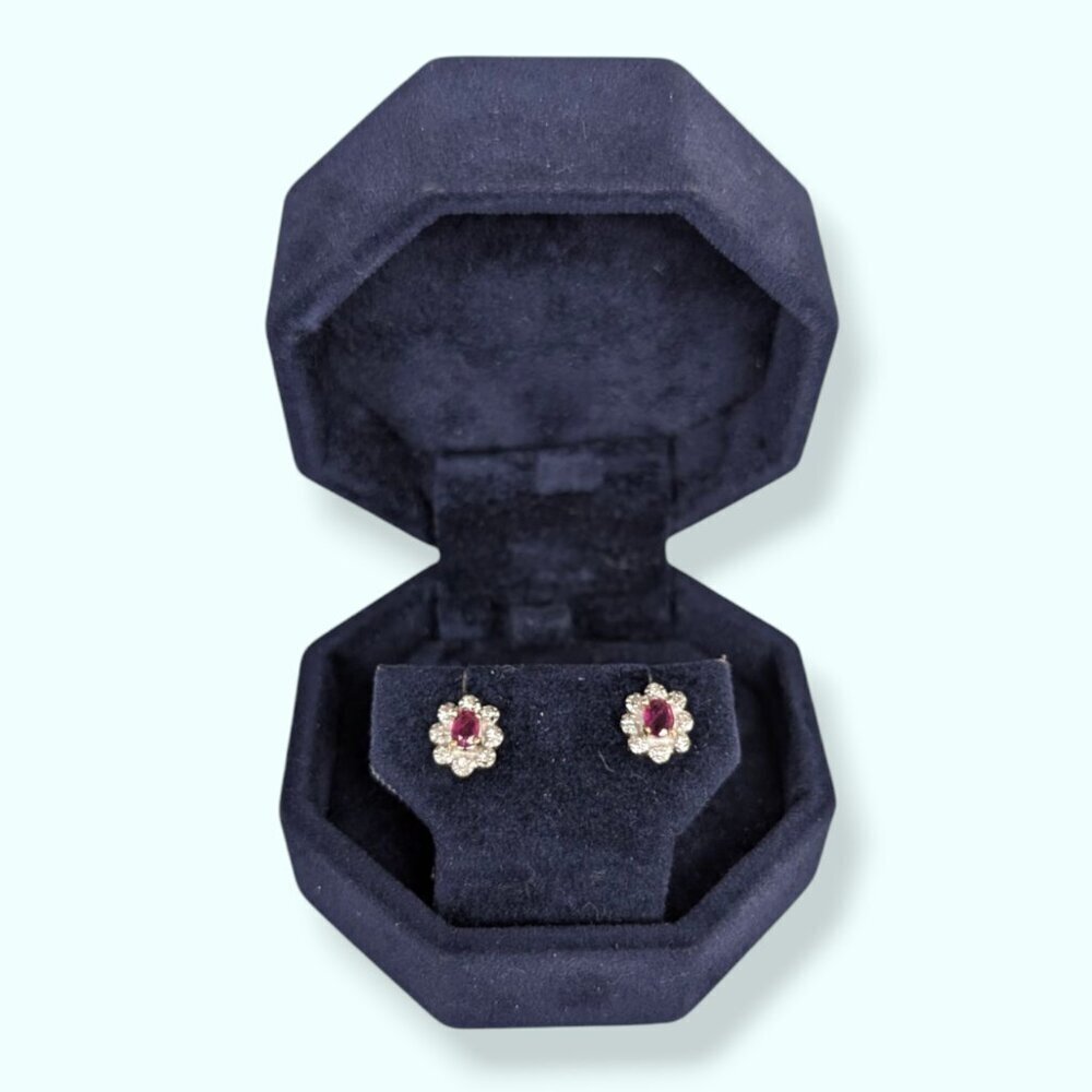 V. 14K Diamond & Ruby Stud Earrings - Picture 1 of 10
